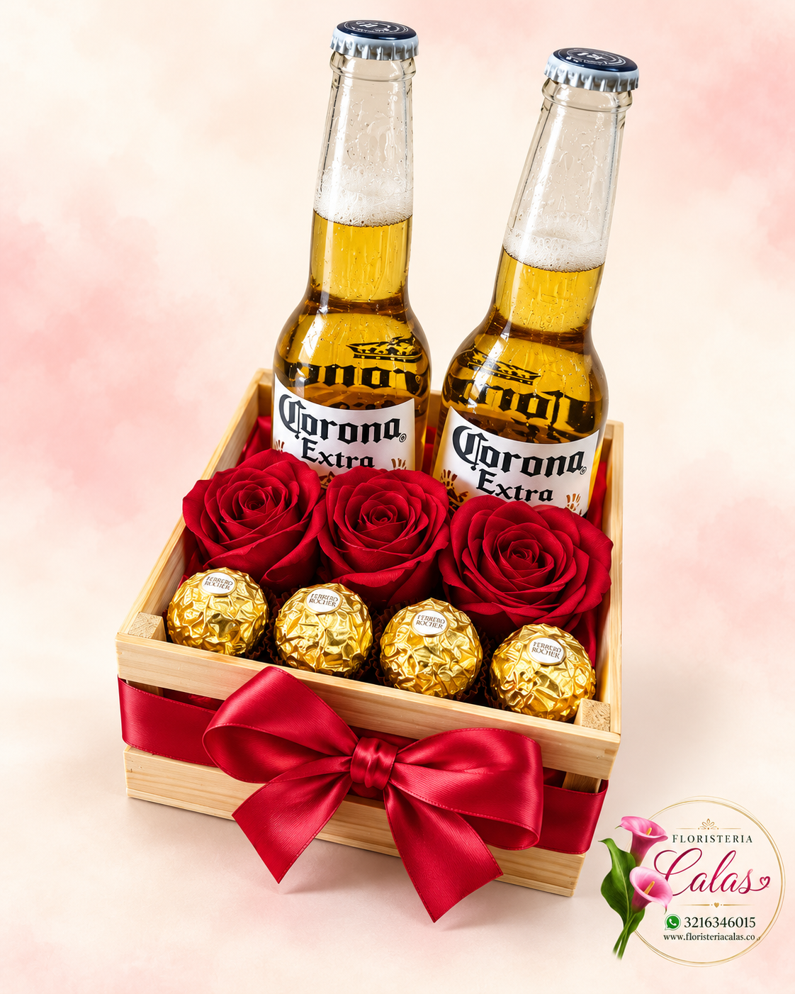 Regalo romántico con rosas, cerveza y chocolates para el Mes del Novio