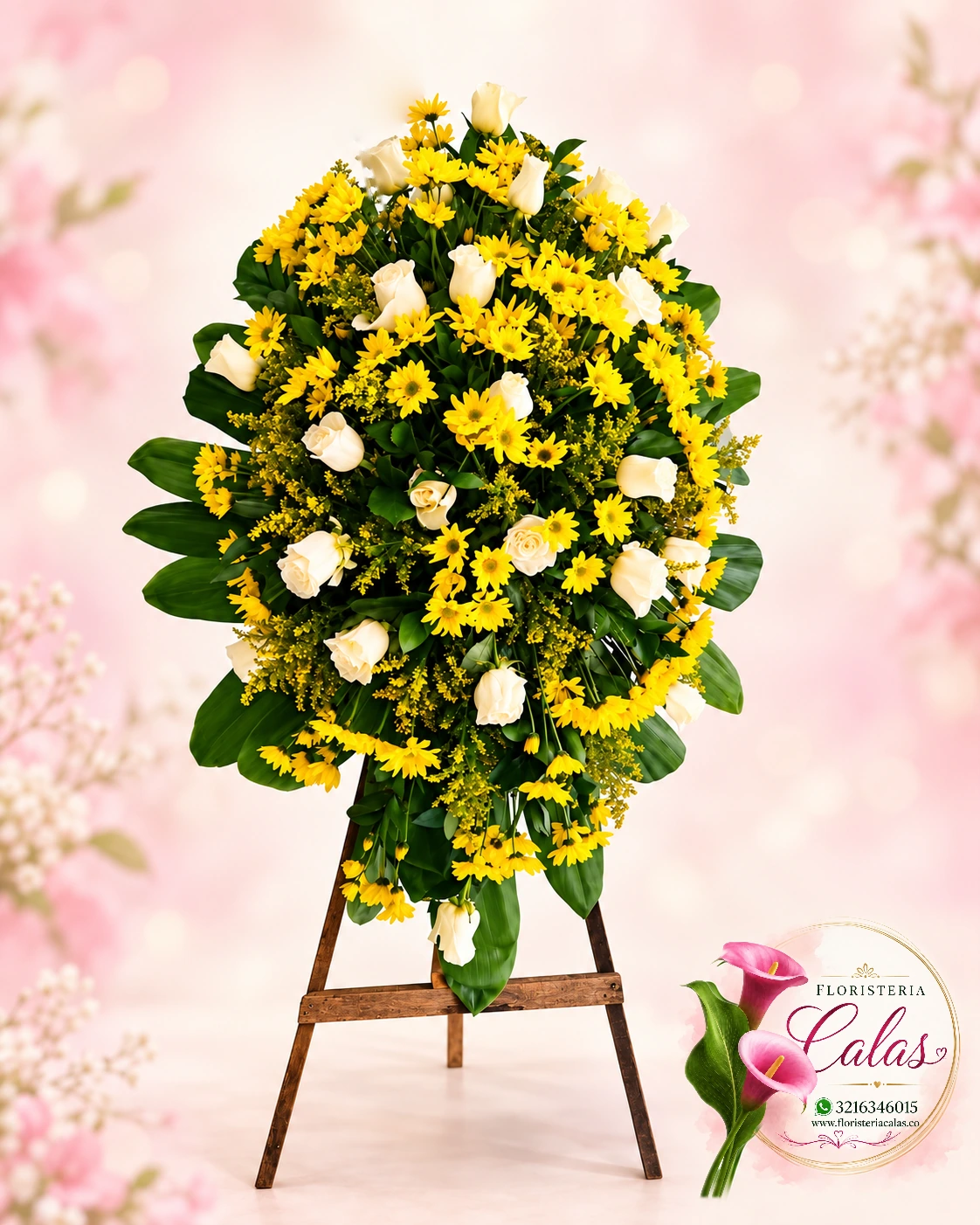 Corona fúnebre amarilla y blanca