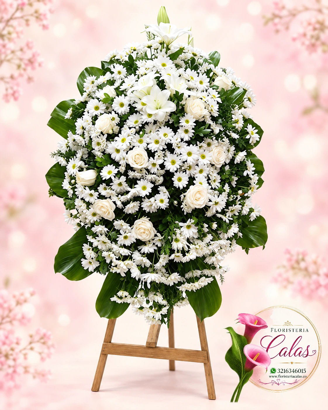 Corona fúnebre blanca clásica