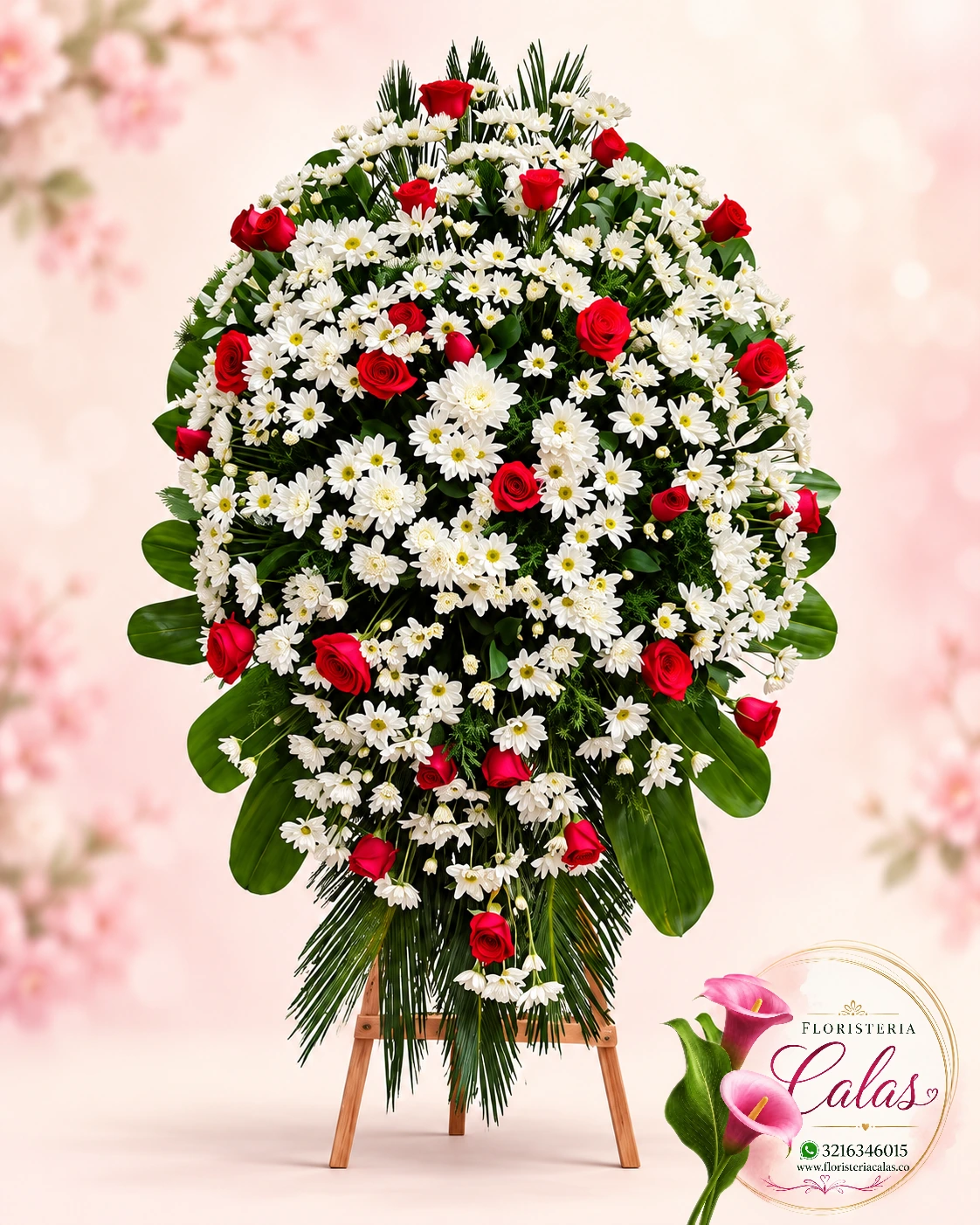 Corona fúnebre blanca y roja