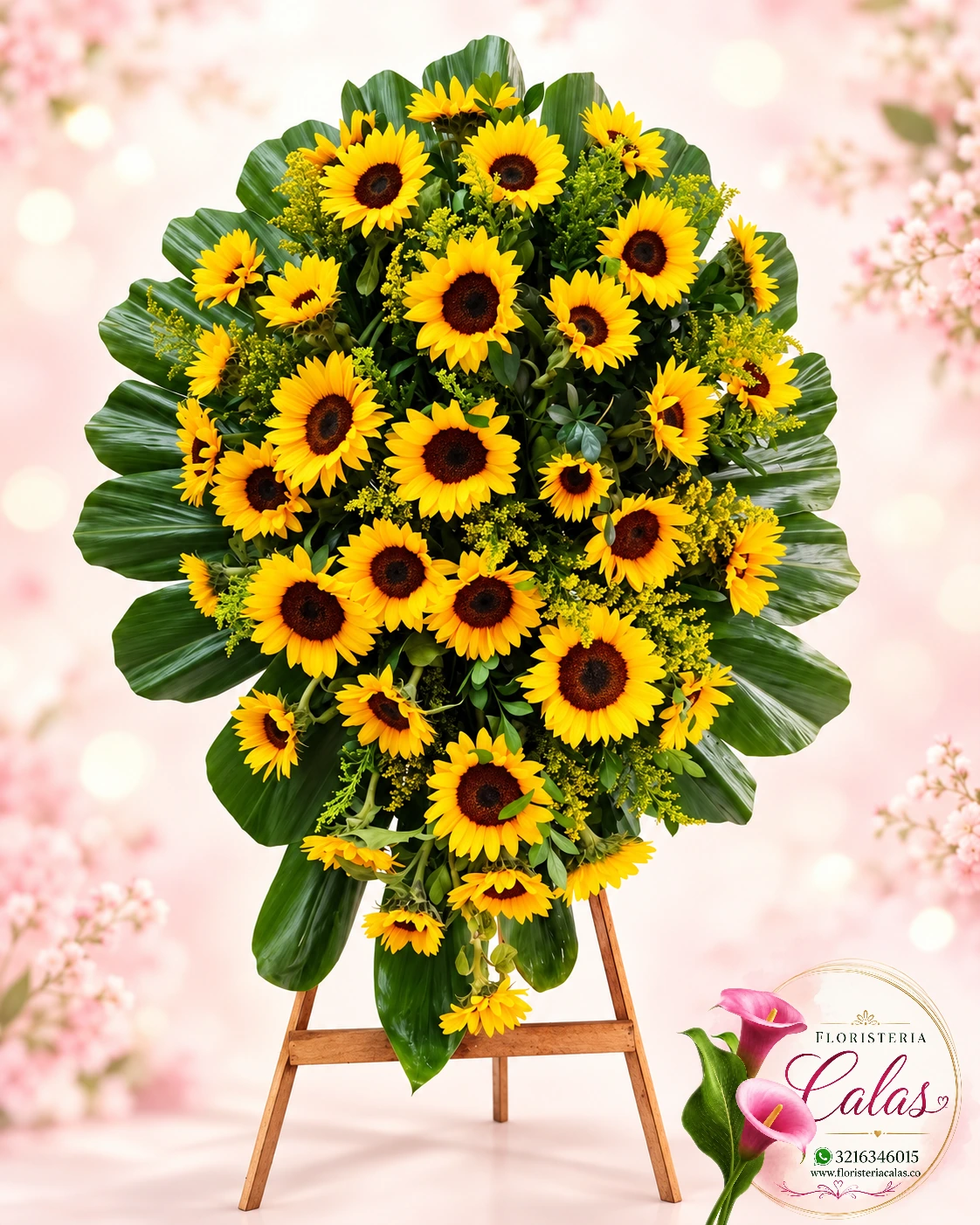 Corona fúnebre de girasoles