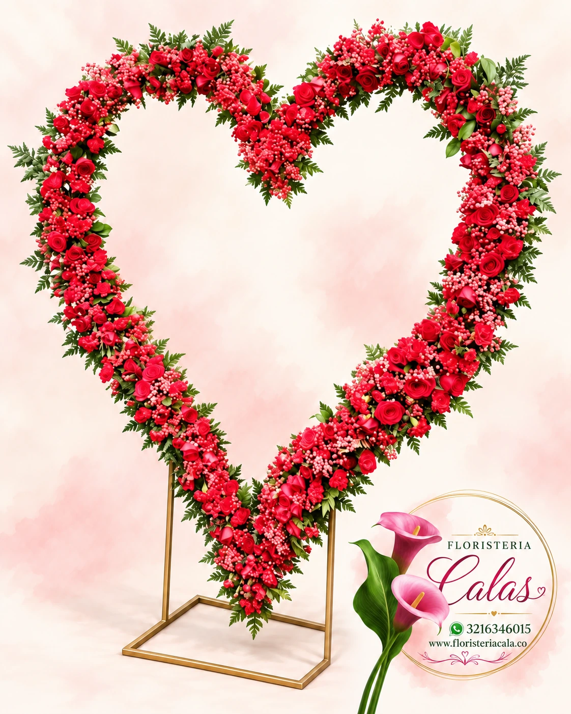 Silleta corazón floral rojo